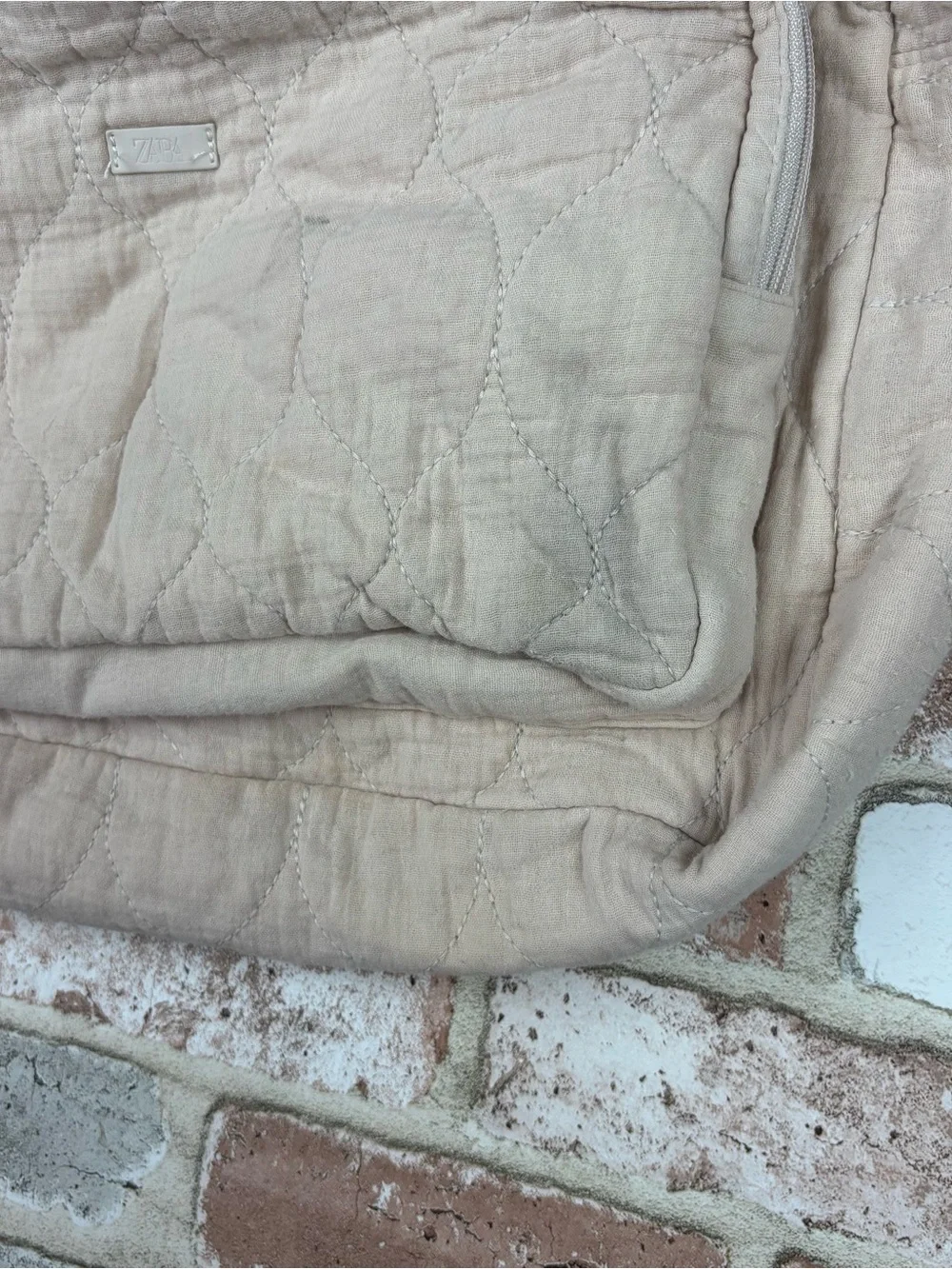 Zara cream colored quilted baby diaper bag travel waterproof beige